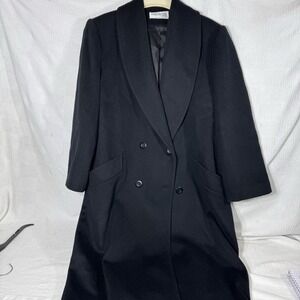Forecaster Of Boston Women's Vintage Black 100% Wool Coat Sz 14 Trench USA Made‎